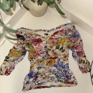 Floral Off-The-Shoulder Ruched Top – Express Body Contour, Size L
